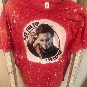 Tultex‎ Michael Myers Bleach Dye Horror Tee Shirt Large Red Halloween Parody